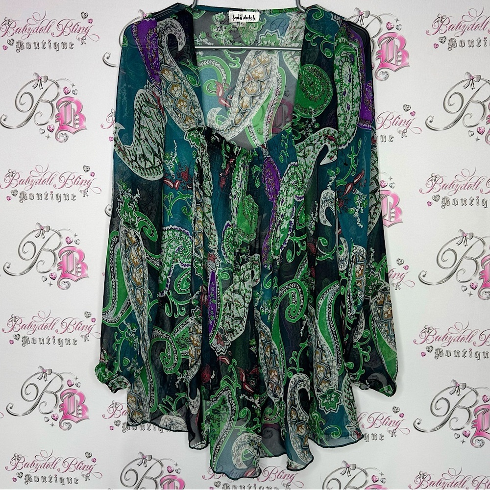 Lady Dutch high society top long sleeve mesh paisley boho bubble cuff sleeve